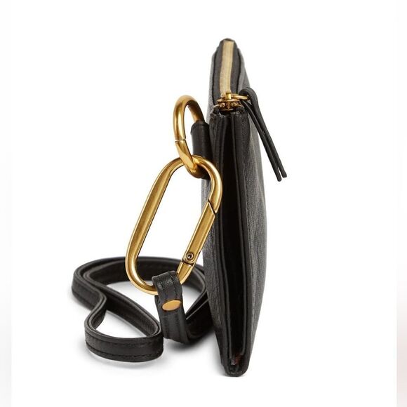 HOBO GO Tour Leather Zip Pouch‎ Bag, Wristlet, with Lanyard, Black/Gold, NWT - Picture 12 of 12